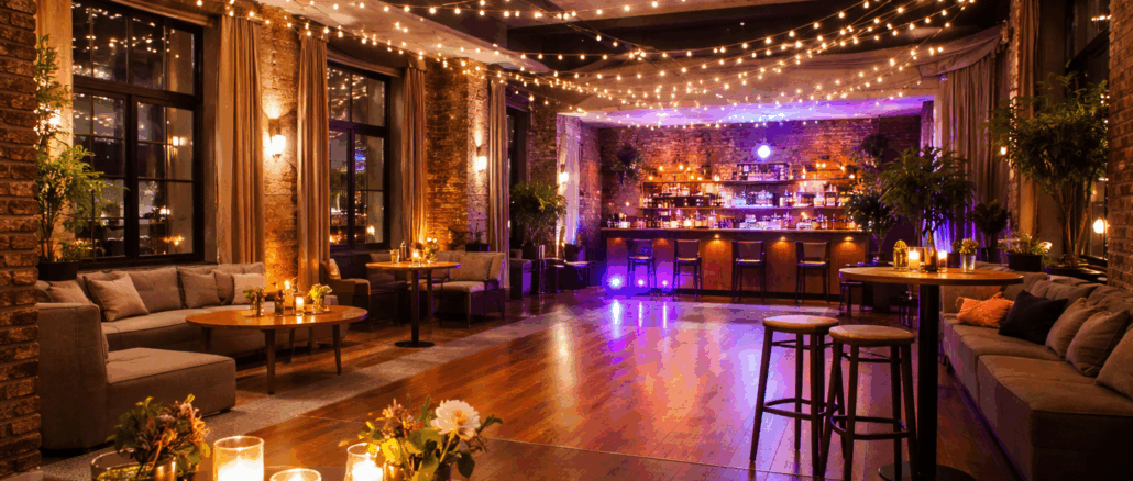 schöner Partyraum mit Lichterketten