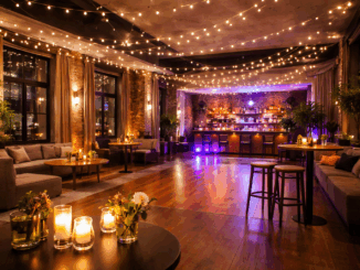 schöner Partyraum mit Lichterketten