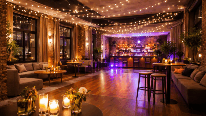 schöner Partyraum mit Lichterketten