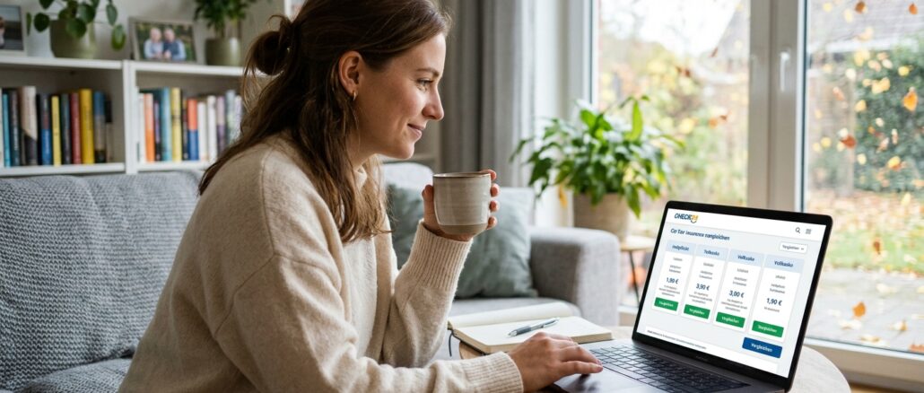 Frau vor Tarifrechner am Notebook