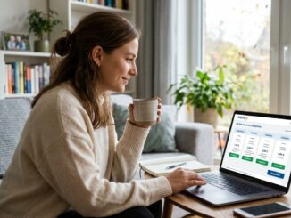 Frau vor Tarifrechner am Notebook