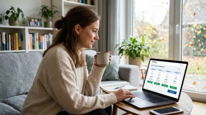 Frau vor Tarifrechner am Notebook